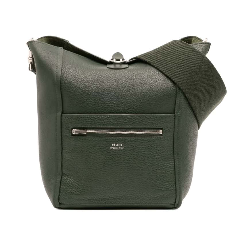 Celine Small Leather Seau Sangle Bucket Bag Green Leather Good condition - Front View