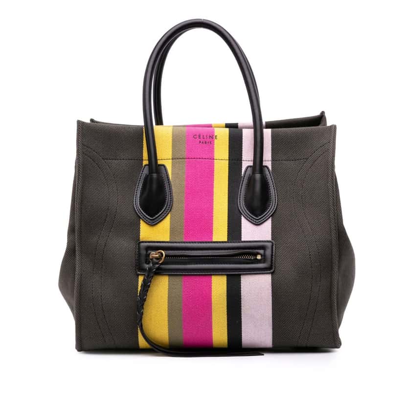 Celine Medium Canvas Striped Phantom Luggage Tote Brown Canvas Good condition - Front View