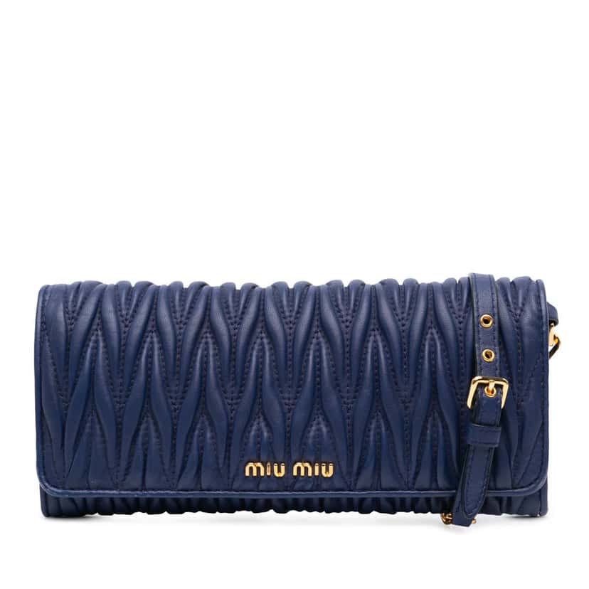 Miu Miu Matelasse Lambskin Wallet On Chain Blue Leather Good condition - Front View