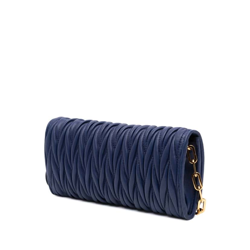 Miu Miu Matelasse Lambskin Wallet On Chain Blue Leather Good condition - Back View