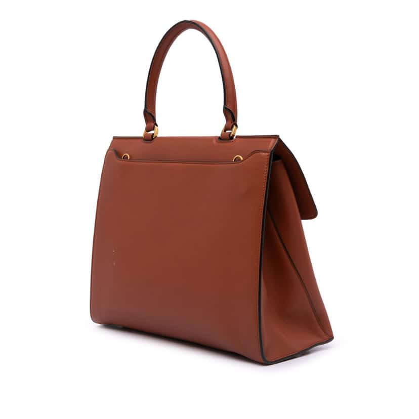 Salvatore Ferragamo Leather Gancini Trifolio Top Handle Bag Brown Leather Good condition - Back View