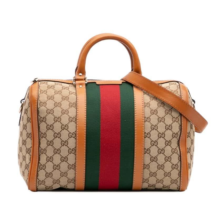 Gucci Medium GG Canvas Web Joy Boston Bag Brown Canvas Good condition - Front View