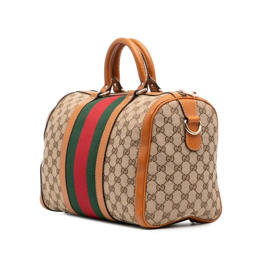 Gucci Medium GG Canvas Web Joy Boston Bag Brown Canvas Good condition - Back View