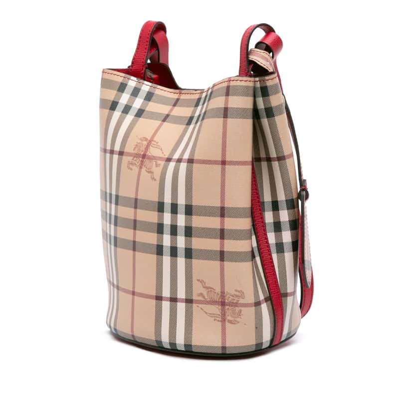 Burberry Haymarket Check Coated Canvas Lorne Bucket Bag Brown Canvas Good condition - Back View