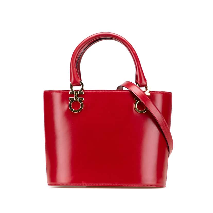 Salvatore Ferragamo Leather Gancini Satchel Red Leather Good condition - Front View
