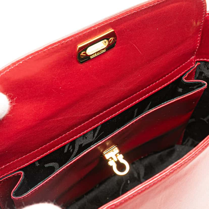 Salvatore Ferragamo Leather Gancini Satchel Red Leather Good condition - Box View