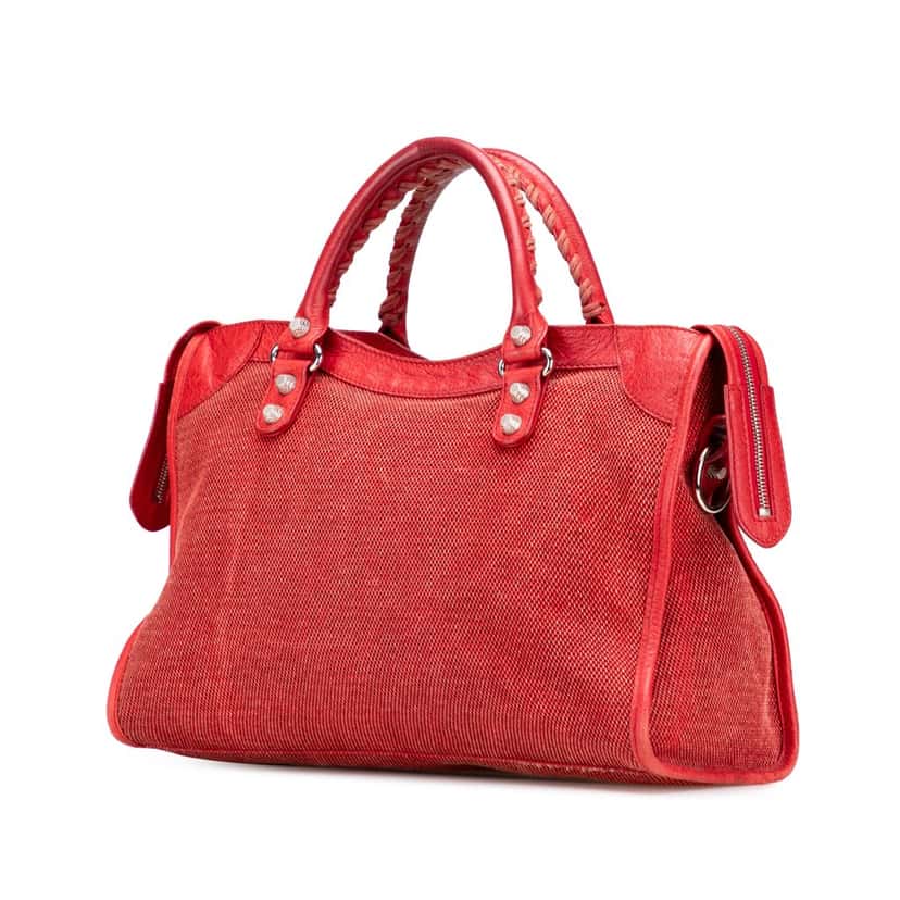 Balenciaga Lambskin Trimmed Canvas Motocross City Giant 12 Satchel Red Canvas Good condition - Back View