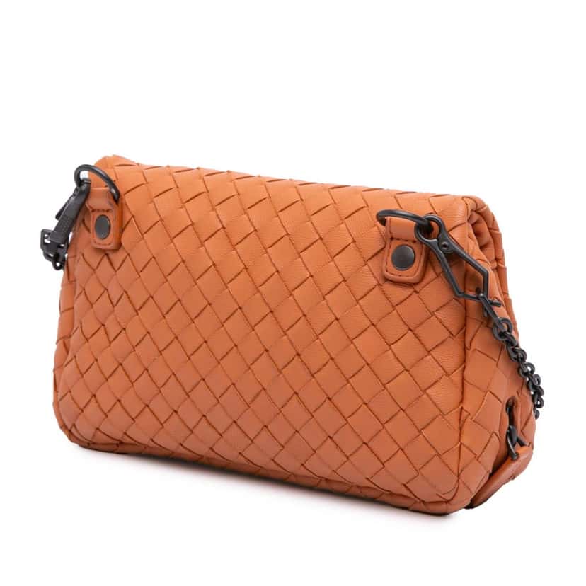 Bottega Veneta Mini Nappa Intrecciato Expandable Chain Crossbody Orange Leather Good condition - Back View