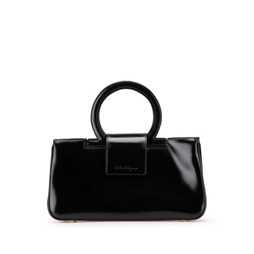 Salvatore Ferragamo Patent Leather Gancini Handbag Black Leather Good condition - Front View