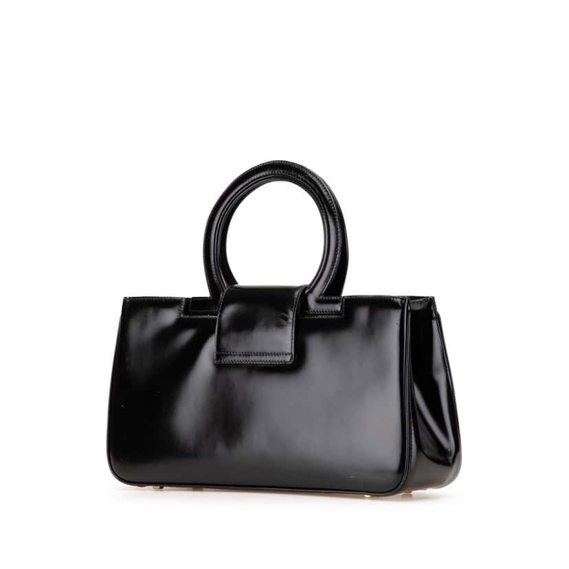Salvatore Ferragamo Patent Leather Gancini Handbag Black Leather Good condition - Back View