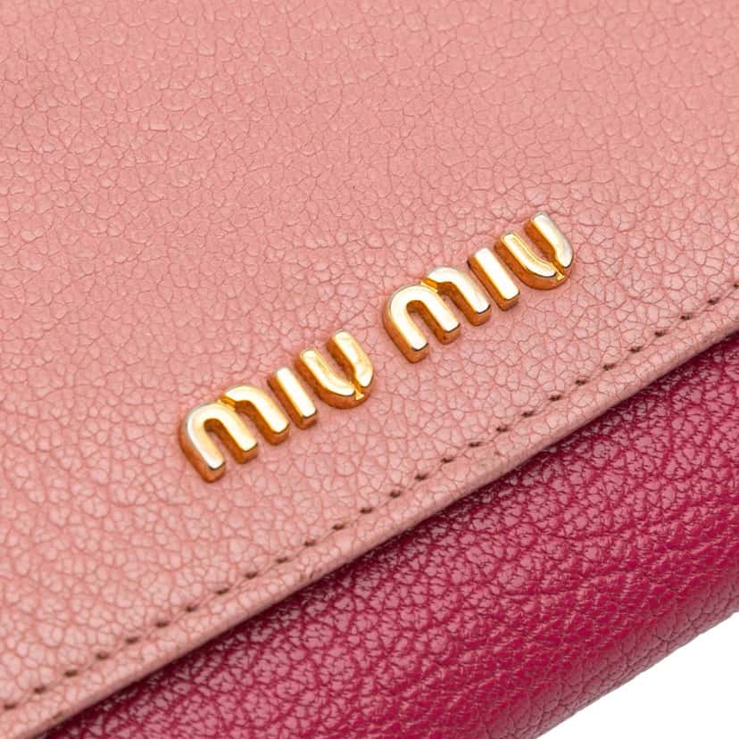 Miu Miu Bicolor Goatskin Madras Wallet on Chain Pink Leather Good condition - Box View