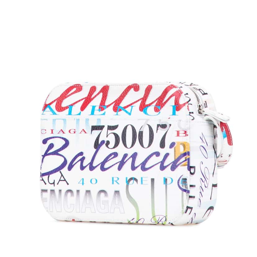 Balenciaga S Calfskin Logo Print Everyday Camera Bag White Leather Good condition - Back View