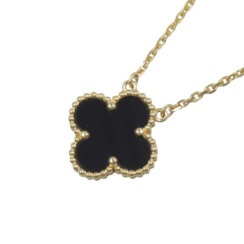 Van Cleef & Arpels 18K Yellow Gold and Onyx Vintage Alhambra Pendant Necklace Gold Gold Good condition - Front View