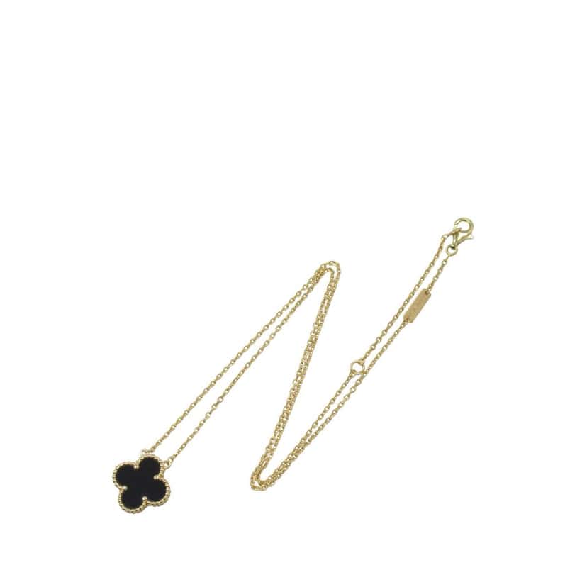 Van Cleef & Arpels 18K Yellow Gold and Onyx Vintage Alhambra Pendant Necklace Gold Gold Good condition - Model View