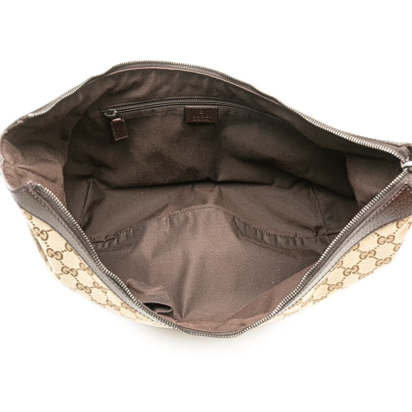 Gucci Medium GG Canvas Web Half Moon Crossbody Brown Canvas Good condition - Model View