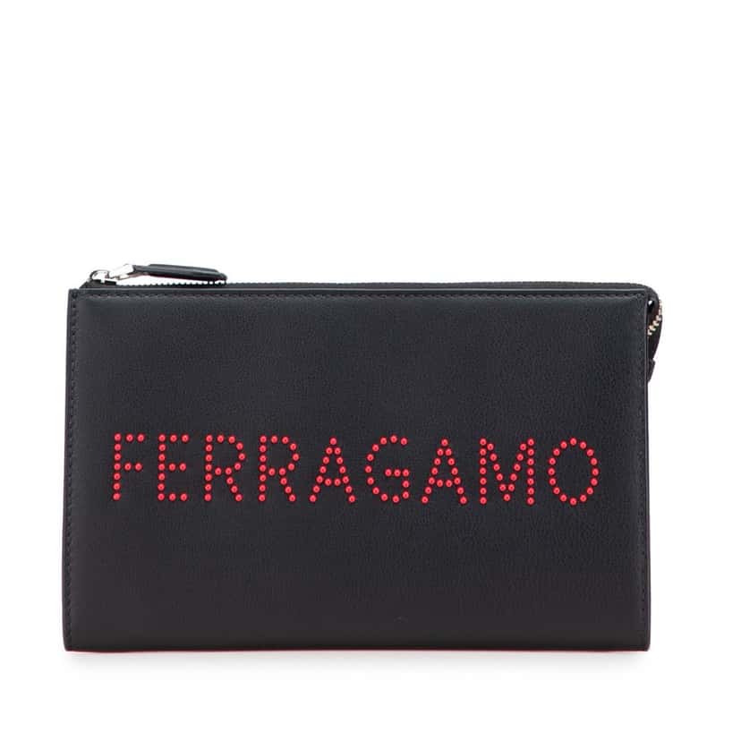 Salvatore Ferragamo Leather Logo Clutch Black Leather Good condition - Front View