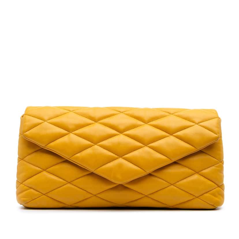 Saint Laurent Quilted Lambskin Sade Puffer Envelope Clutch Yellow Leather Good condition - Front View