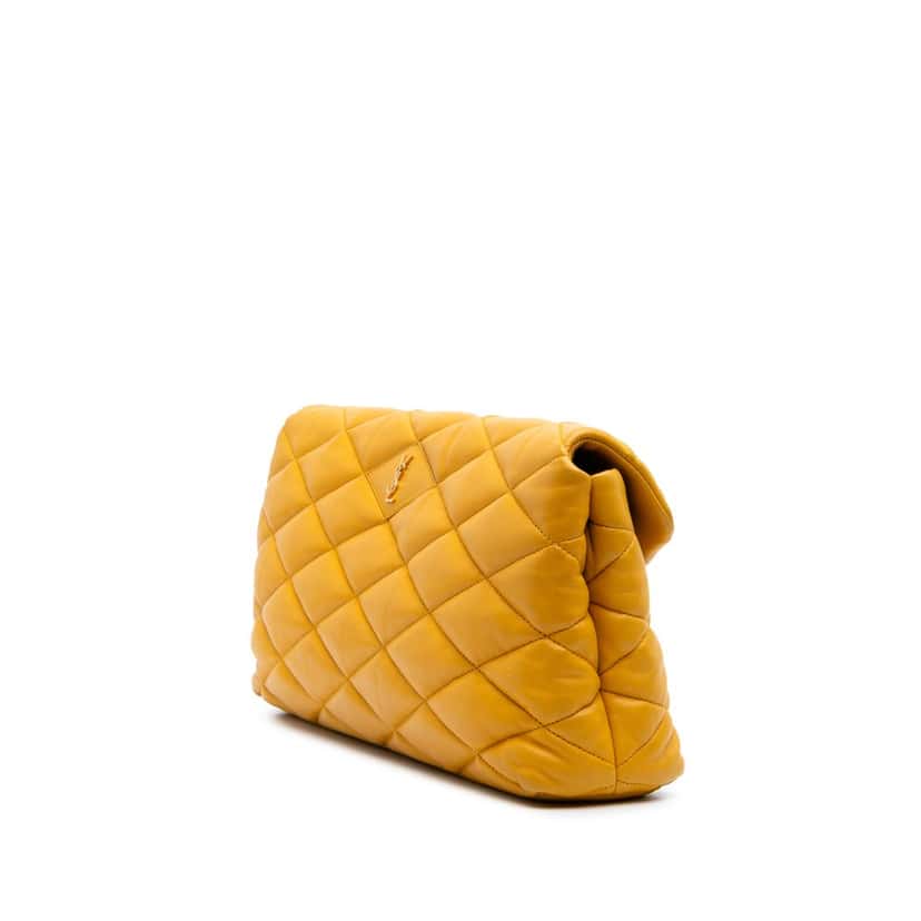 Saint Laurent Quilted Lambskin Sade Puffer Envelope Clutch Yellow Leather Good condition - Back View