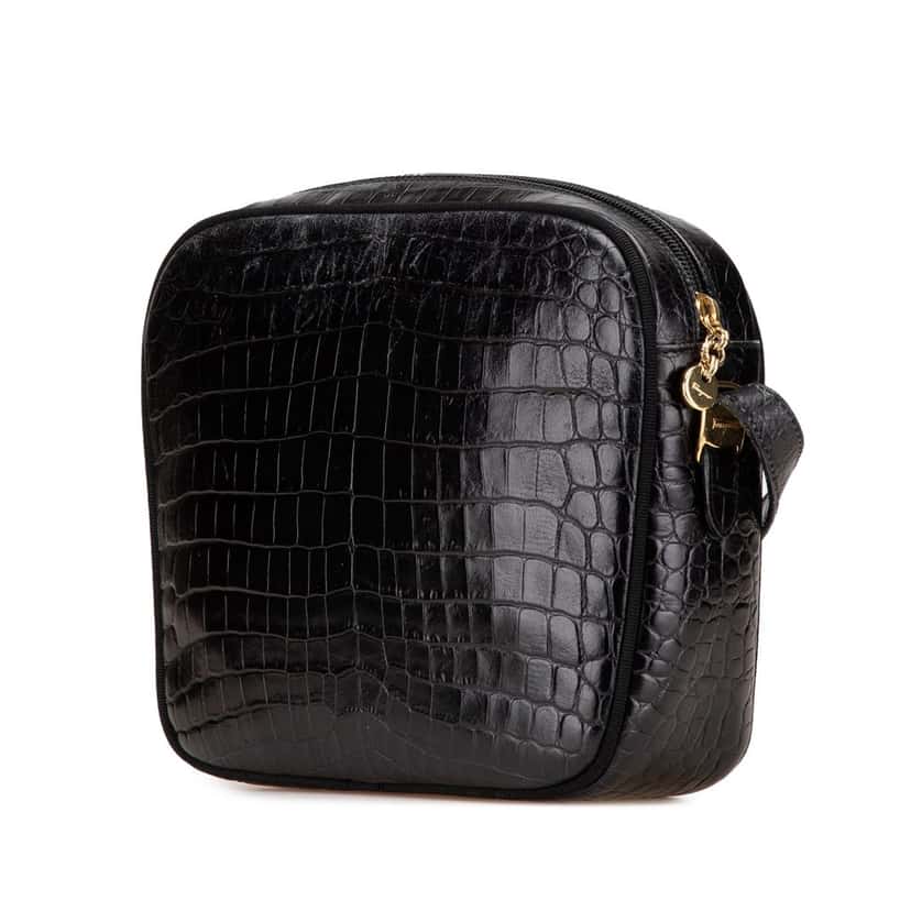 Salvatore Ferragamo Vara Embossed Leather Crossbody Black Leather Good condition - Back View