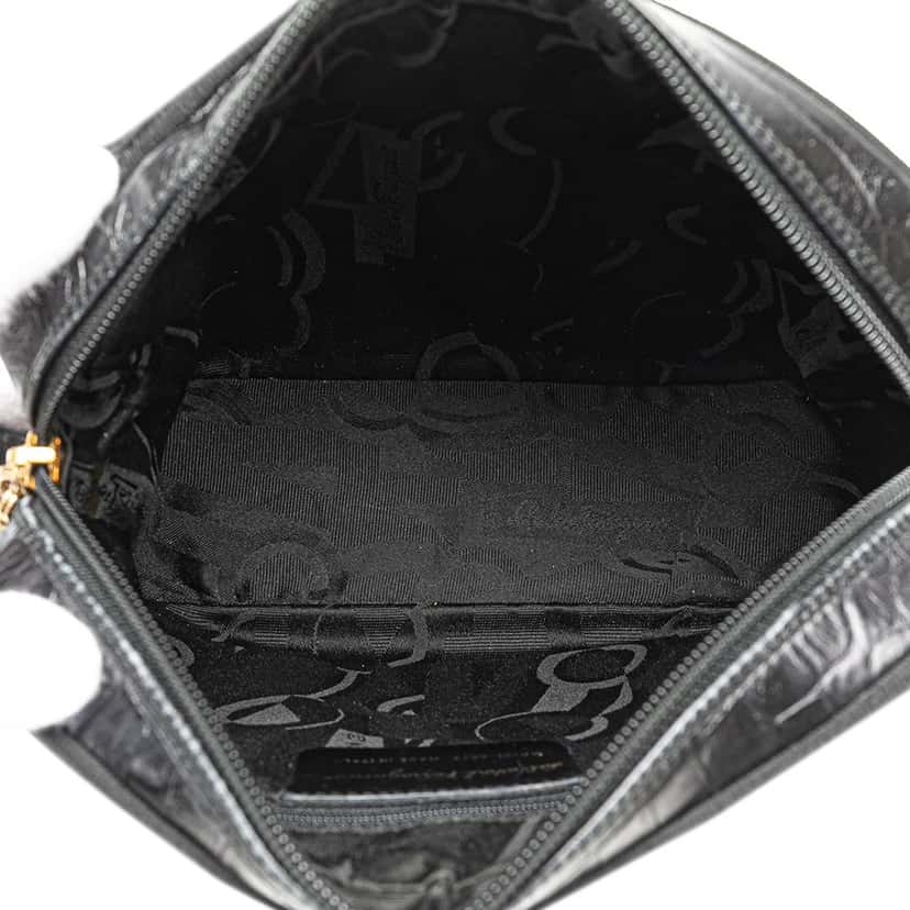 Salvatore Ferragamo Vara Embossed Leather Crossbody Black Leather Good condition - Model View