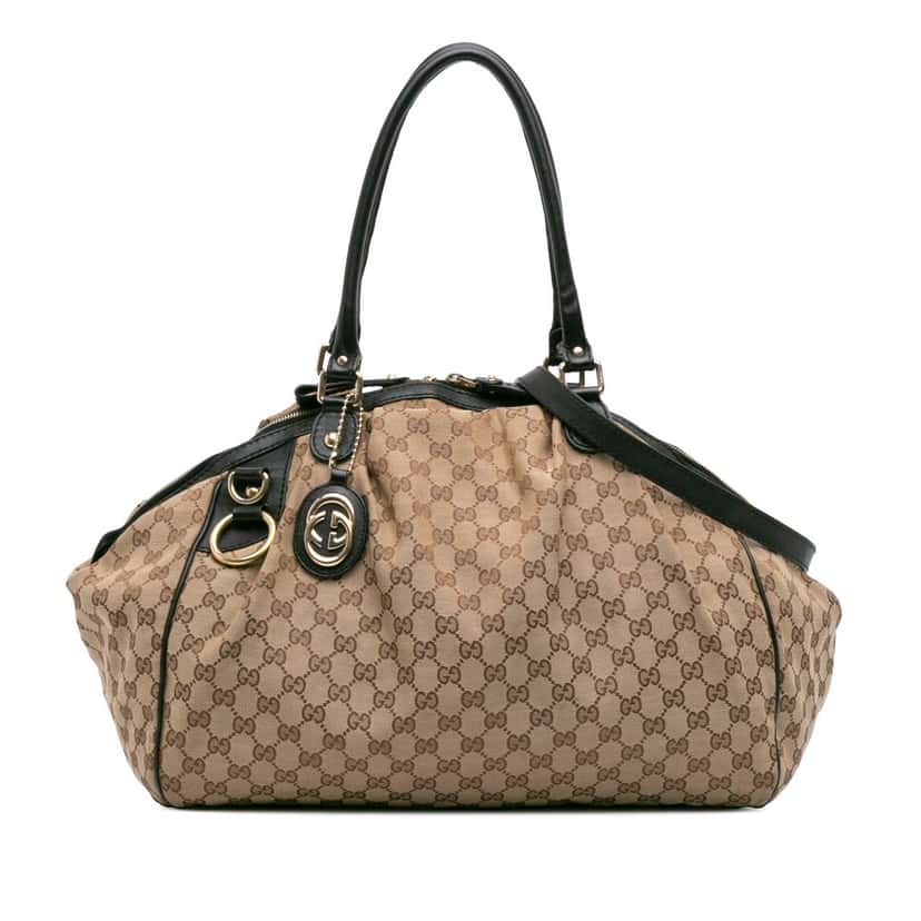Gucci Large GG Canvas Sukey Satchel Brown Canvas Good condition - Front View