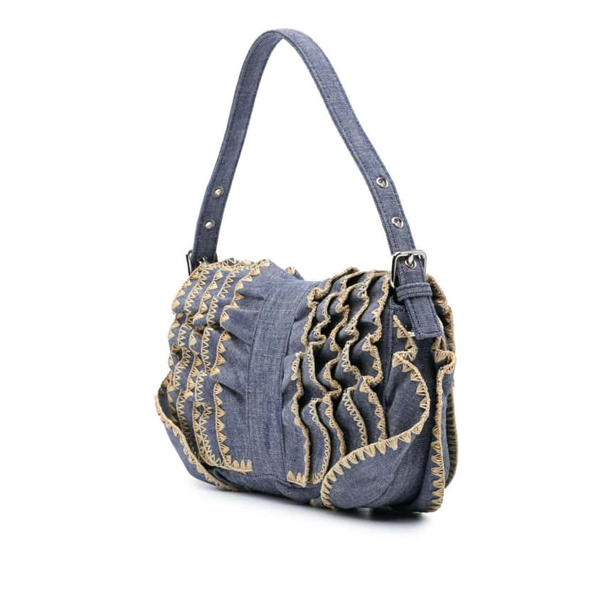 Fendi Embroidered Denim Ruffled F is Fendi Kan I Baguette Blue Denim Good condition - Back View