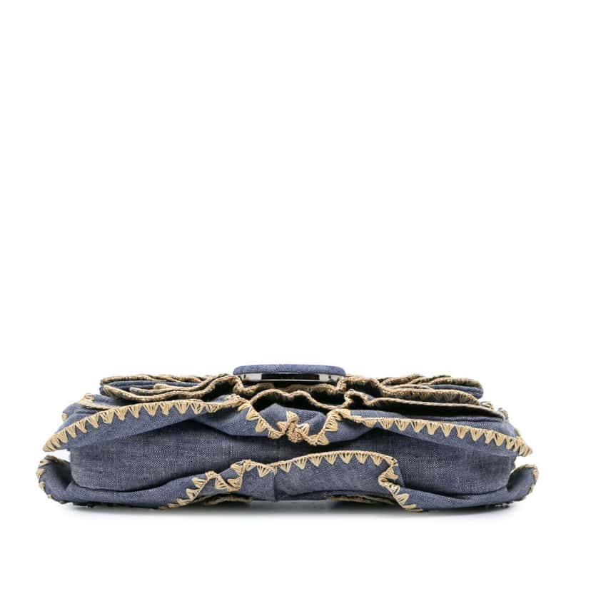 Fendi Embroidered Denim Ruffled F is Fendi Kan I Baguette Blue Denim Good condition - Inside View