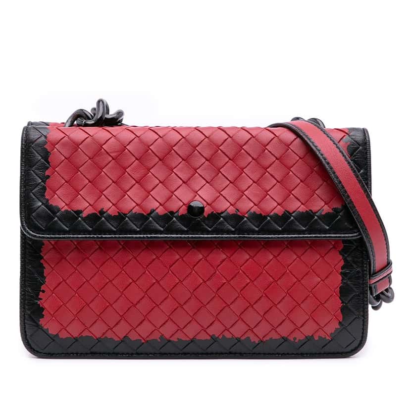 Bottega Veneta Nappa Intrecciato Glass Shoulder Bag Red Leather Good condition - Front View