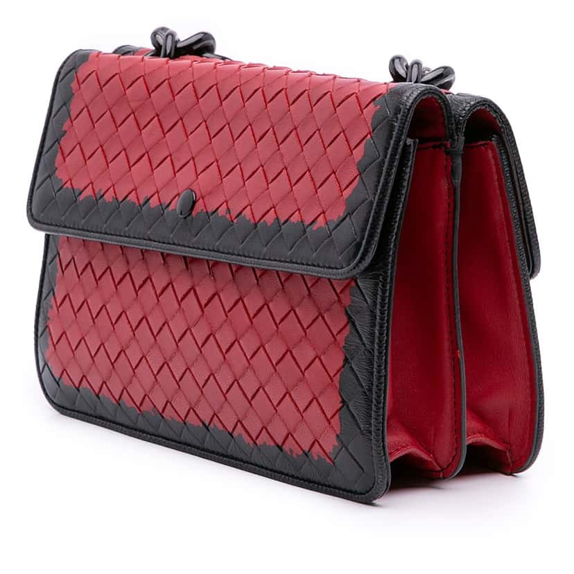 Bottega Veneta Nappa Intrecciato Glass Shoulder Bag Red Leather Good condition - Back View