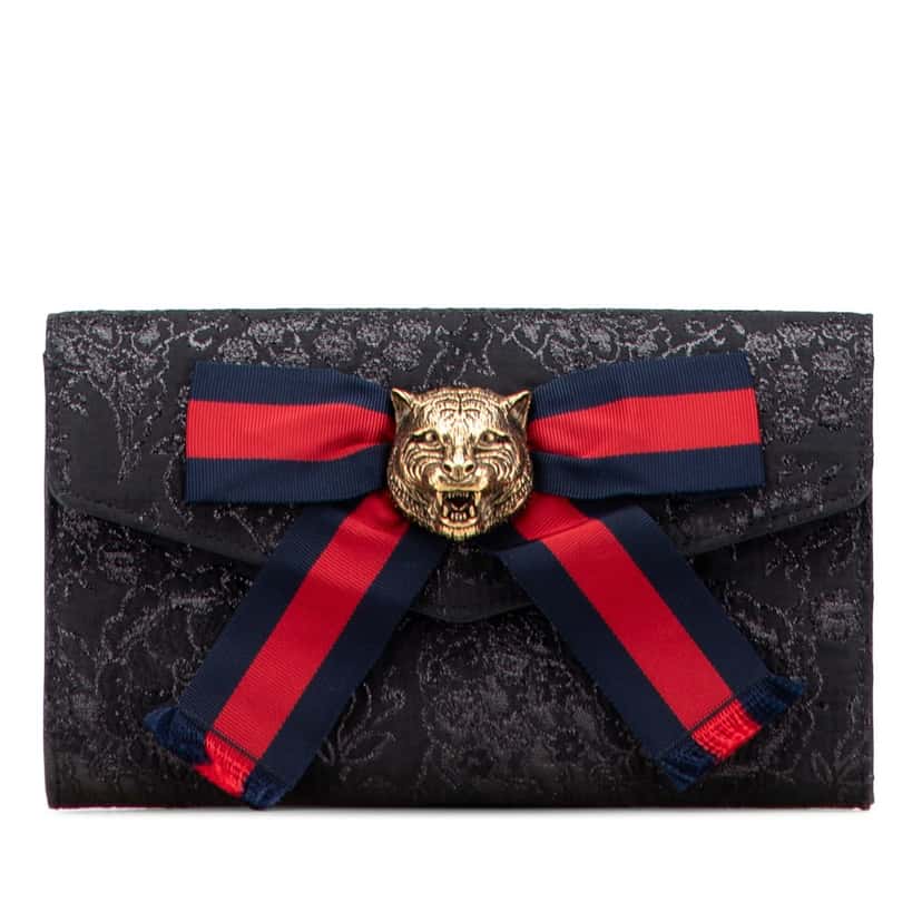 Gucci Lurex Brocade Animalier Broadway Clutch Black Canvas Good condition - Front View