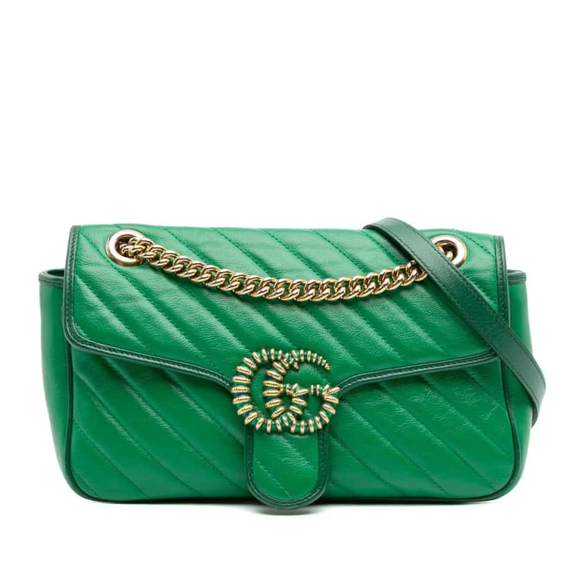 Gucci Small GG Marmont Matelasse Leather Torchon Flap Crossbody Green Leather Good condition - Front View