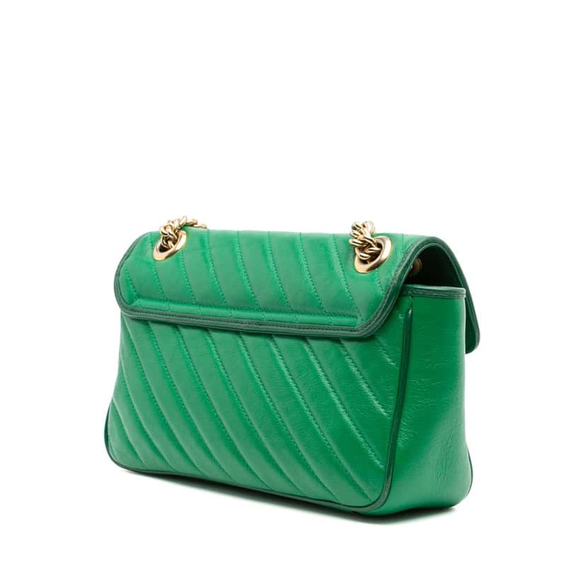 Gucci Small GG Marmont Matelasse Leather Torchon Flap Crossbody Green Leather Good condition - Back View