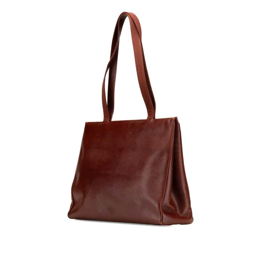Salvatore Ferragamo Lizard Embossed Leather Vara Tote Brown Leather Good condition - Back View