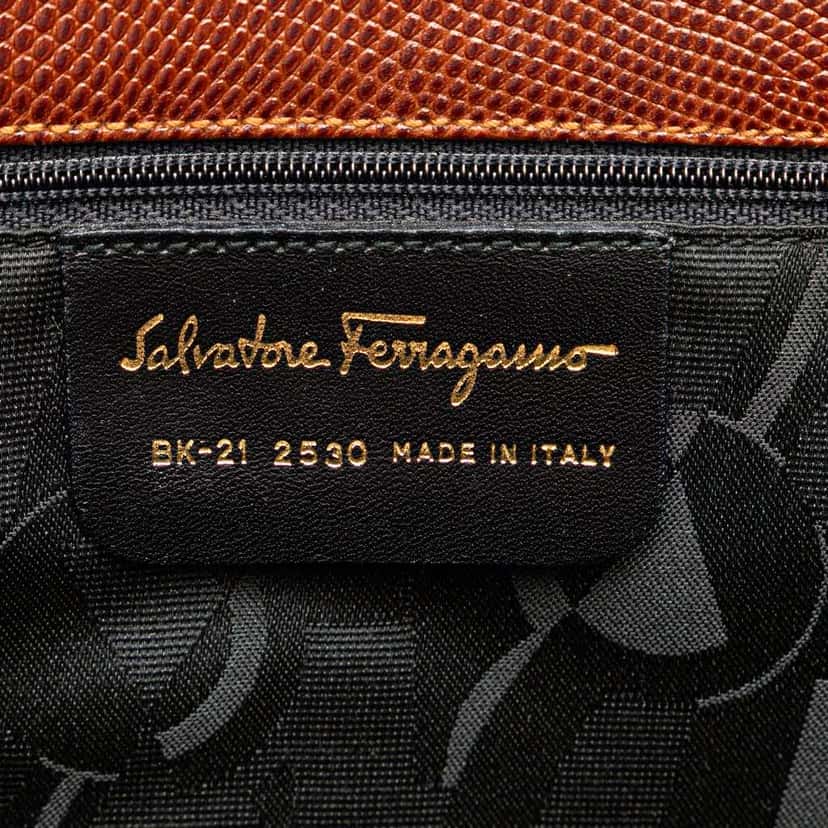 Salvatore Ferragamo Lizard Embossed Leather Vara Tote Brown Leather Good condition - Box View