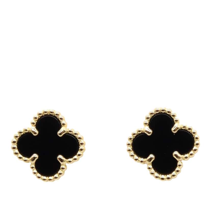 Van Cleef & Arpels 18K Yellow Gold and Onyx Sweet Alhambra Earrings Gold Gold Good condition - Front View