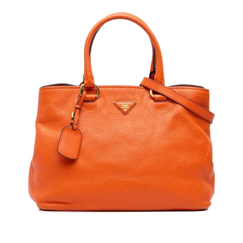 Prada Vitello Daino Open Convertible Tote Orange Leather Good condition - Front View