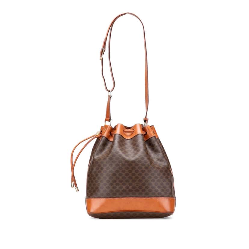 Celine Macadam Coated Canvas Drawstring Bucket Bag Brown Canvas Good condition - Front View