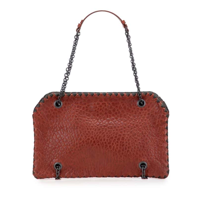 Bottega Veneta Textured Leather Whipstitch Duo Shoulder Bag Red Leather Good condition - Front View