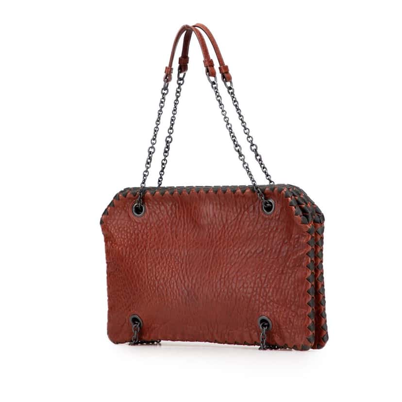 Bottega Veneta Textured Leather Whipstitch Duo Shoulder Bag Red Leather Good condition - Back View