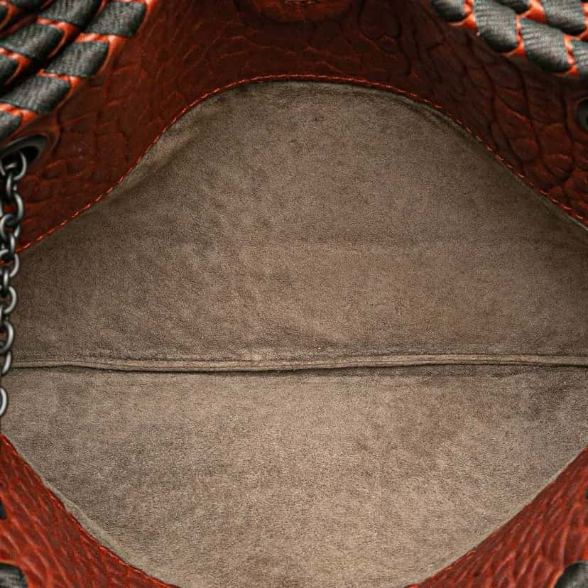 Bottega Veneta Textured Leather Whipstitch Duo Shoulder Bag Red Leather Good condition - Model View