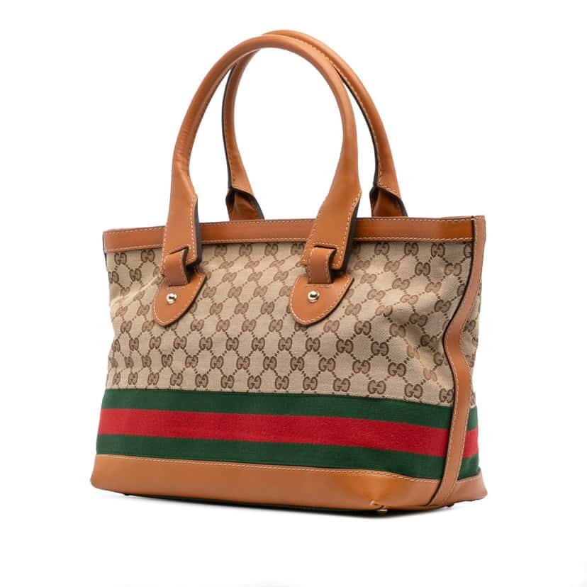 Gucci Medium GG Canvas Web Heritage Tote Brown Canvas Good condition - Back View