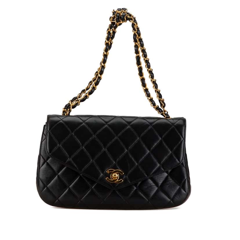Chanel Quilted Lambskin Half Moon Single Flap Black Leather Good condition - Front View