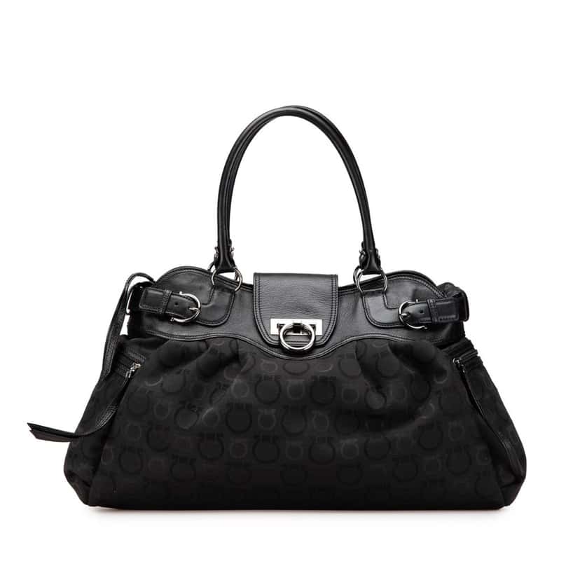 Salvatore Ferragamo Canvas Gancini Marisa Handbag Black Canvas Good condition - Front View