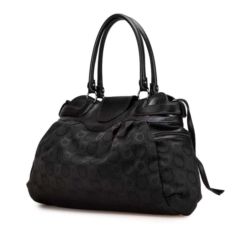 Salvatore Ferragamo Canvas Gancini Marisa Handbag Black Canvas Good condition - Back View