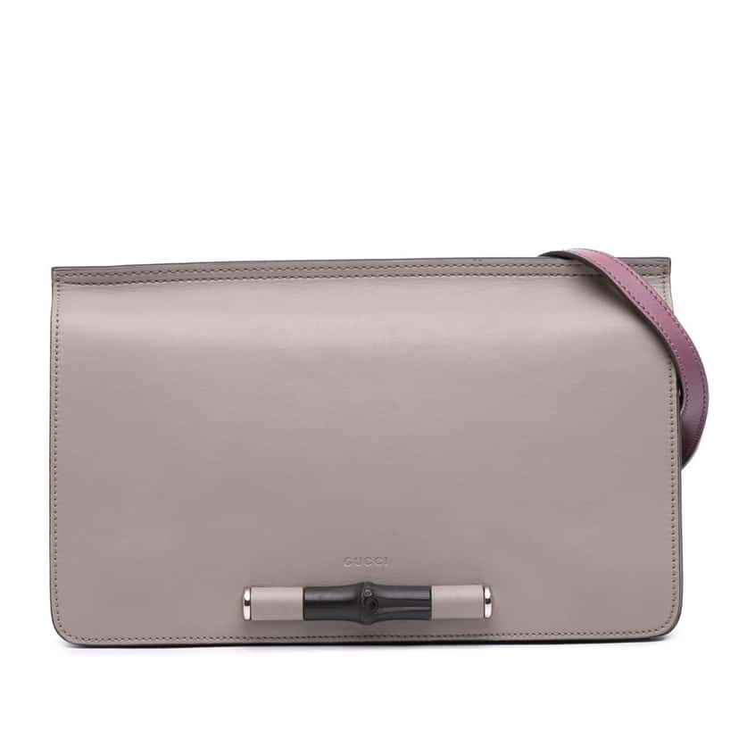 Gucci Leather Lady Bamboo Shoulder Bag Grey Leather Good condition - Front View