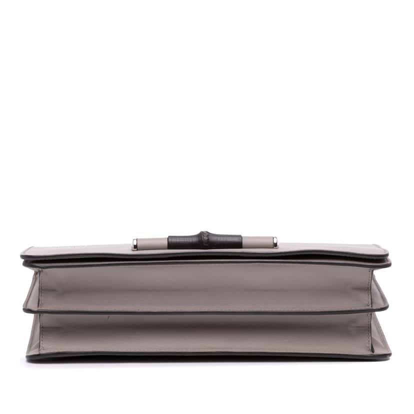 Gucci Leather Lady Bamboo Shoulder Bag Grey Leather Good condition - Inside View