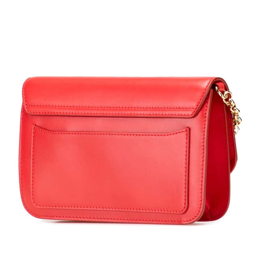 Salvatore Ferragamo Small Calfskin and Suede C Clutch With Chain Red Leather Good condition - Back View
