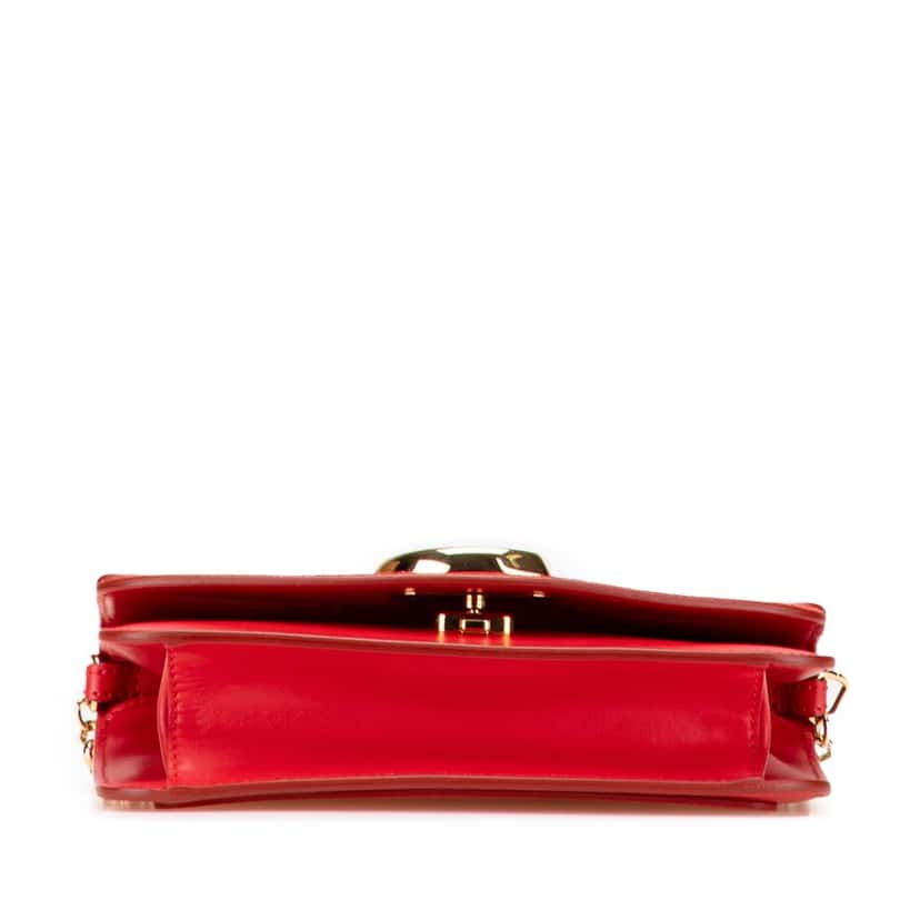 Salvatore Ferragamo Small Calfskin and Suede C Clutch With Chain Red Leather Good condition - Inside View