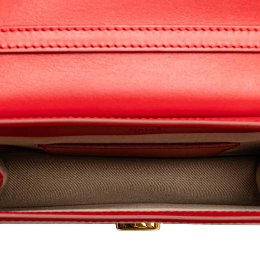 Salvatore Ferragamo Small Calfskin and Suede C Clutch With Chain Red Leather Good condition - Model View