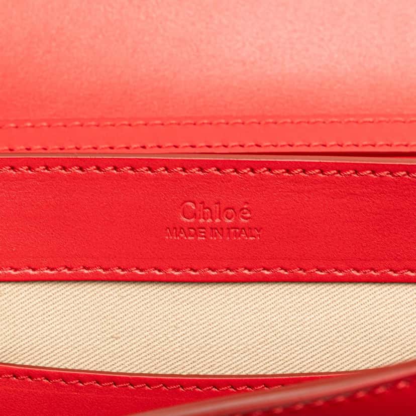 Salvatore Ferragamo Small Calfskin and Suede C Clutch With Chain Red Leather Good condition - Box View